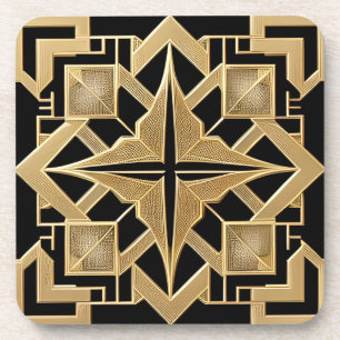 Posavasos Patrón geométrico dorado Art Déco