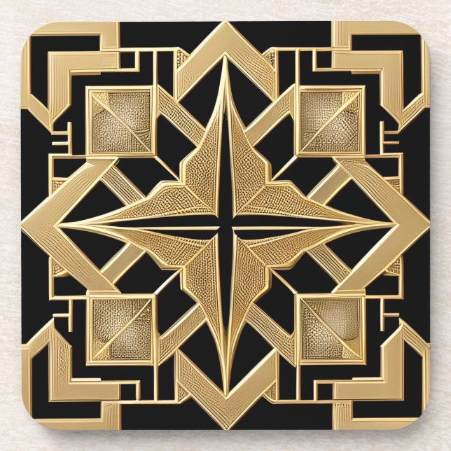 Posavasos Patrón geométrico dorado Art Déco (Frente)