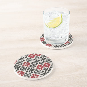 Posavasos Patrón geométrico folclórico rojo negro blanco