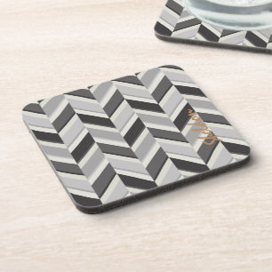 Posavasos Patrón geométrico moderno de chevron gris con mono