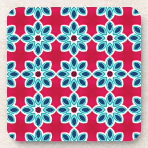 Posavasos Patrón geométrico moderno rojo y azul brillante