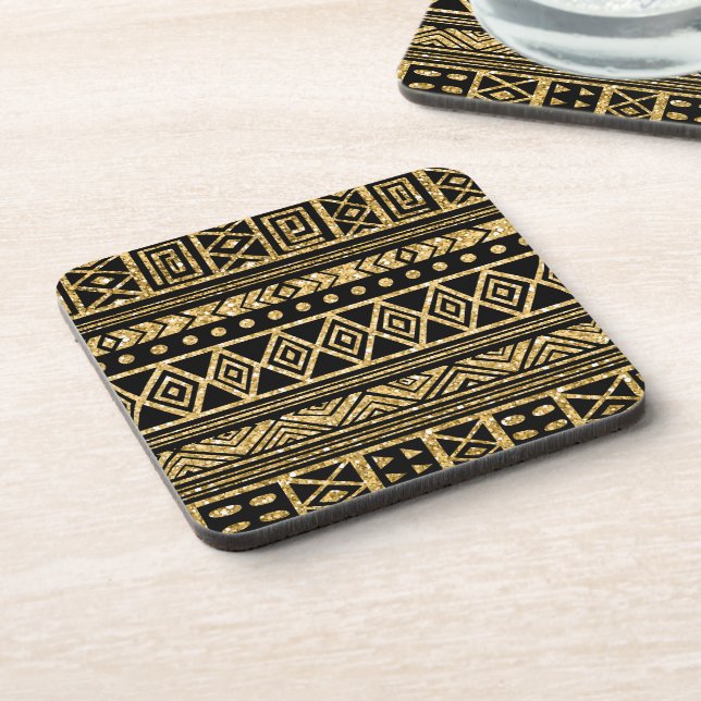 Posavasos Patrón Geométrico Tribal De Oro Y Negro (Lado Izquierdo)