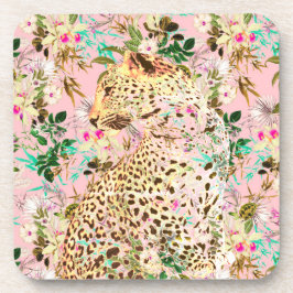 Posavasos Patrón hawaiano de estampación de leopardo tropica