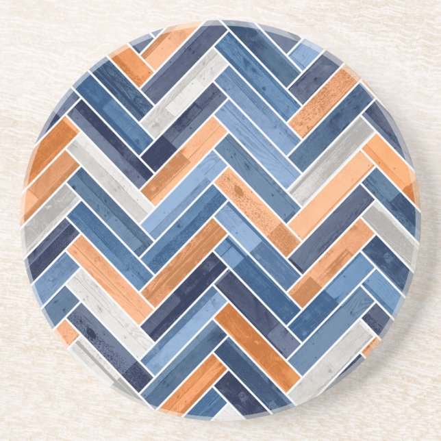 Posavasos Patrón Herringbone en azul y Naranja de la marina (Frente)
