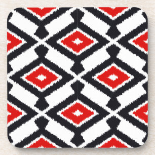 Posavasos Patrón Ikat - rojo oscuro, negro y blanco