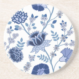 Posavasos Patrón jacobino floral Lg azul en blanco
