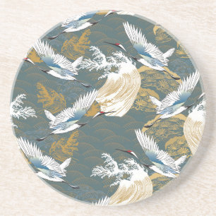 Posavasos Patrón japonés de aves de gránulas vintage