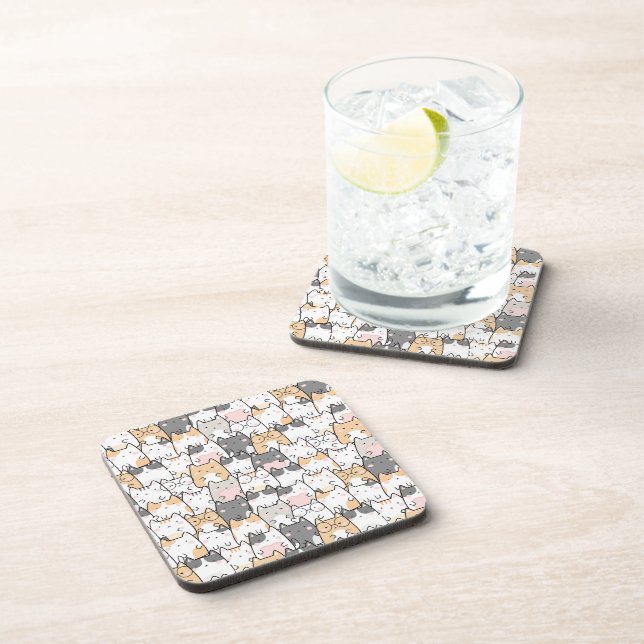 Posavasos Patrón Kawaii de gatos sin mar (Lado Derecho)
