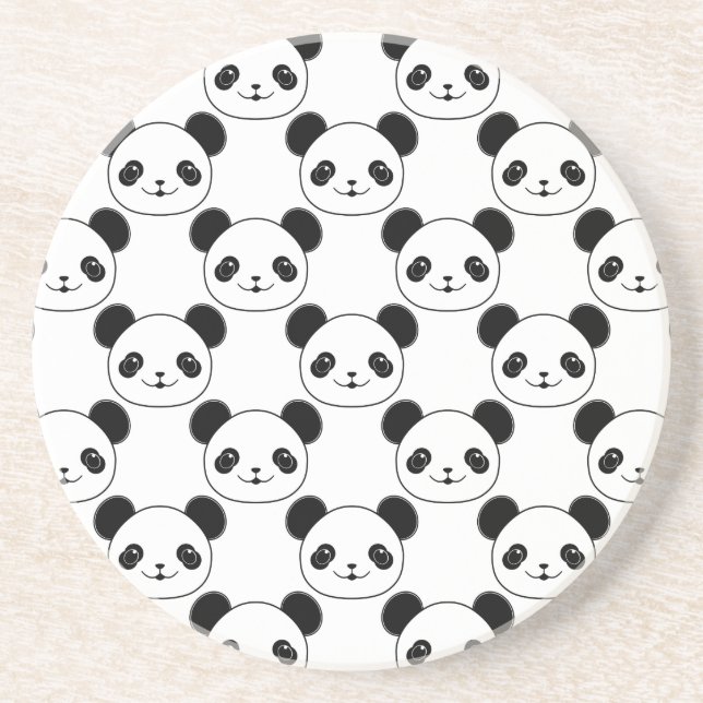 Posavasos Patrón Kawaii Panda En Blanco Y Negro (Frente)
