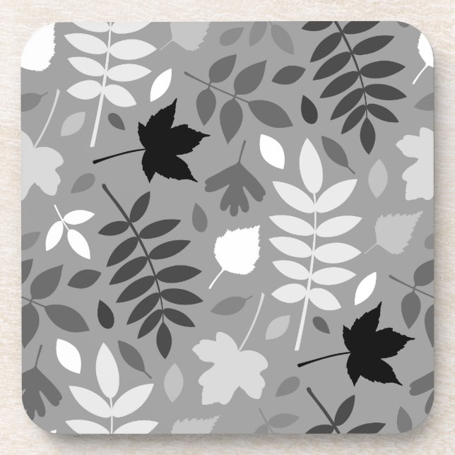 Posavasos Patrón Lg de hojas caídas monocromo en gris (Frente)