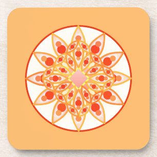 Posavasos Patrón Mandala en coral, Naranja y oro