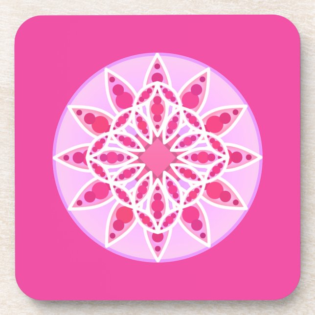 Posavasos Patrón Mandala en rosa, fucsia y blanco (Frente)