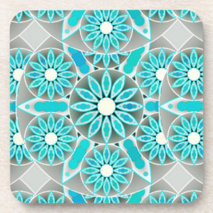 Posavasos Patrón Mandala, turquesa, gris plateado y blanco