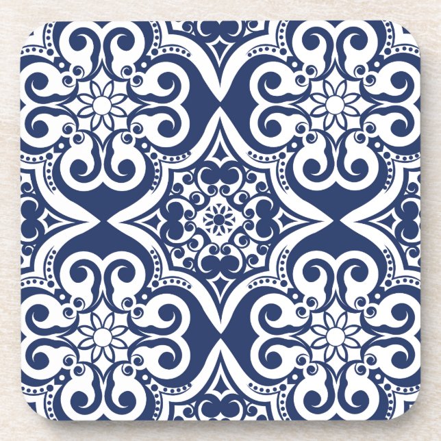 Posavasos Patrón marroquí azul y blanco (Frente)