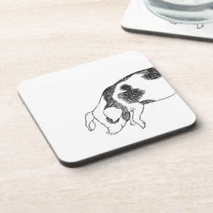 Posavasos Patrón minimalista de arte lineal de cerdo Cottage