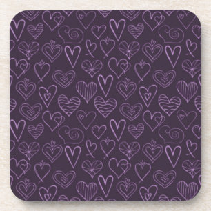 Posavasos Patrón moderno de corazón morado oscuro