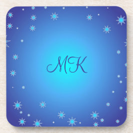 Posavasos Patrón moderno de estrellas azules monogramado per