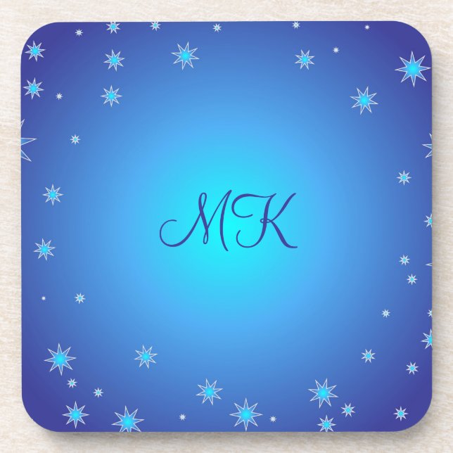 Posavasos Patrón moderno de estrellas azules monogramado per (Frente)
