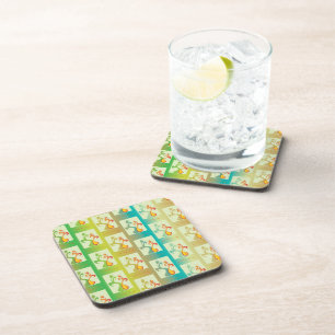 Posavasos Patrón moderno de Tulip Pareja verde, amarillo y a