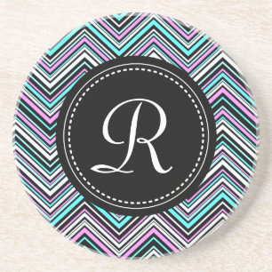 Posavasos Patrón Monogramado de Chevron Tribal Femenino