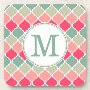 Posavasos Patrón Monogramado de Entramado Marroquí Verde Ros