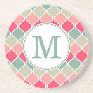 Posavasos Patrón Monogramado de Entramado Marroquí Verde Ros