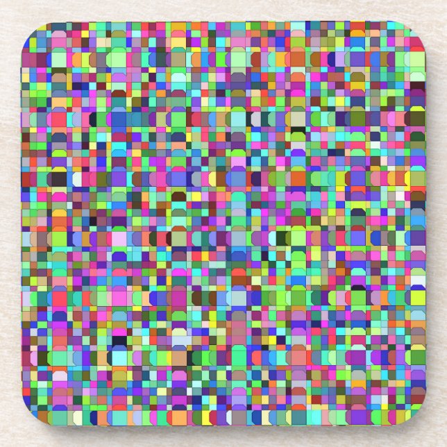 Posavasos Patrón multicolor de formas de cuadrados abstracto (Frente)