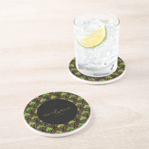 Posavasos Patrón oro y verde Art Decó