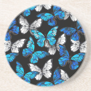 Posavasos Patrón oscuro sin foco con mariposas azules morfo