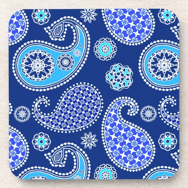 Posavasos Patrón paisley, azul cobalto y blanco (Frente)