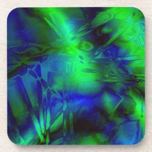 Posavasos Patrón resumen de arte digital azul y verde