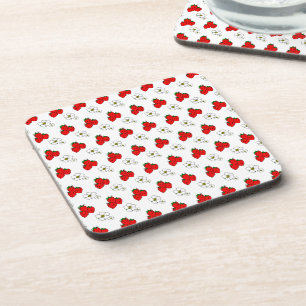 Posavasos Patrón Retro de Fresa Roja y Flor