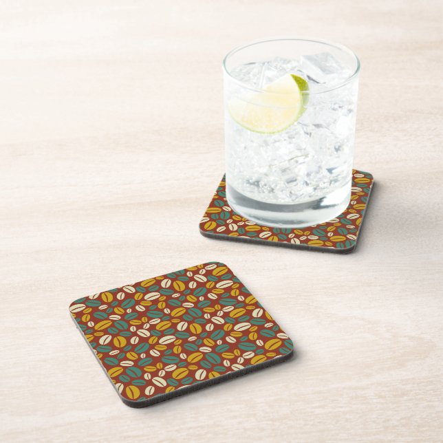 Posavasos Patrón retro rojo amarillo marrón marrón Java café (Lado Derecho)