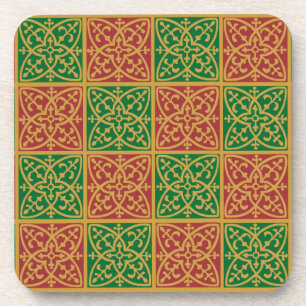 Posavasos Patrón rojo y verde de flores de lis