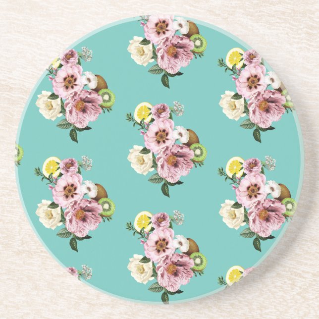 Posavasos Patrón romántico de kiwi, limón y peonía (Frente)