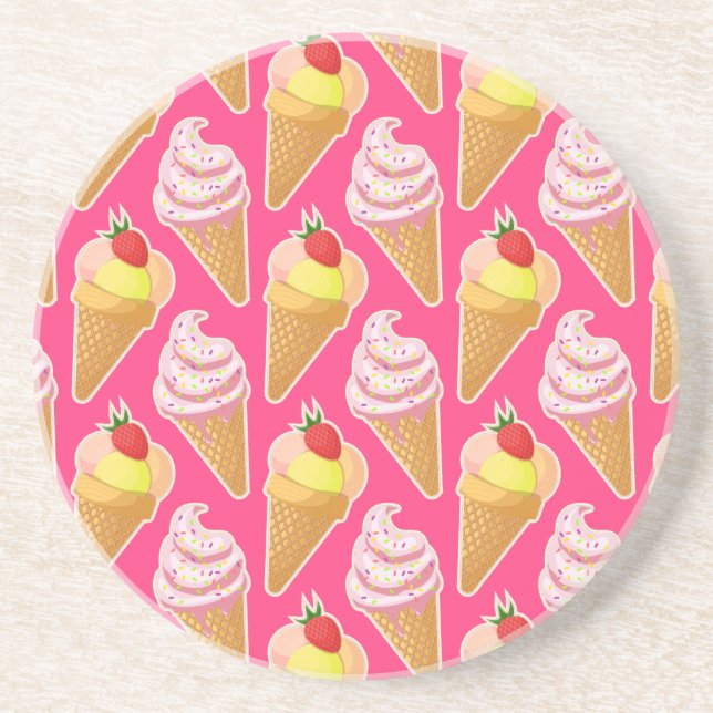 Posavasos Patrón rosa de Kawaii con helado de fresa (Frente)