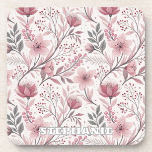 Posavasos Patrón Sakura de flores de cerezo rosa en blanco (