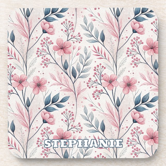 Posavasos Patrón Sakura de flores de cerezo rosa en blanco ( (Frente)
