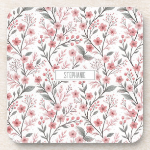 Posavasos Patrón Sakura de flores de cerezo rosa en blanco (