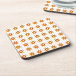 Posavasos Patrón Starburst de Naranja Moderno de Mediados de<br><div class="desc">Diseño de inspiración moderna de mediados del siglo XX con estallidos retro en tonos naranja y amarillo sobre un fondo blanco. Diseño sencillo y moderno. Crea tu propio patrón de personalizado cargando una nueva imagen, o usa el botón "mensaje" para contactar con el diseñador para obtener ayuda. Para crear su...</div>