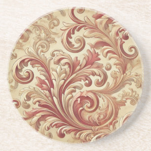 Posavasos Patrón suave de Damasco rojo y dorado