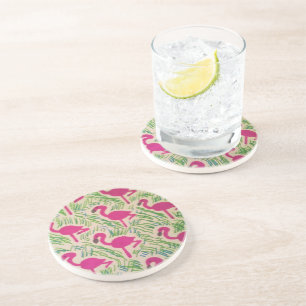 Posavasos Patrón tropical de flamencos rosados