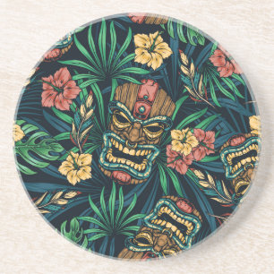 Posavasos Patrón tropical hawaiano de la máscara tiki