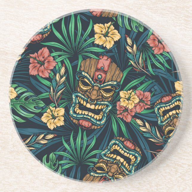 Posavasos Patrón tropical hawaiano de la máscara tiki (Frente)
