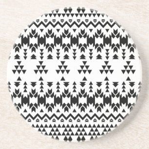 Posavasos Patrón vectorial geométrico azteca blanco y negro