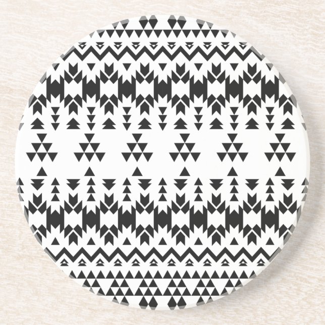 Posavasos Patrón vectorial geométrico azteca blanco y negro (Frente)
