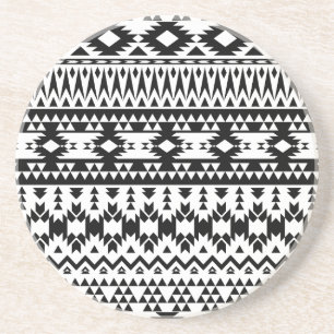 Posavasos Patrón vectorial geométrico azteca blanco y negro
