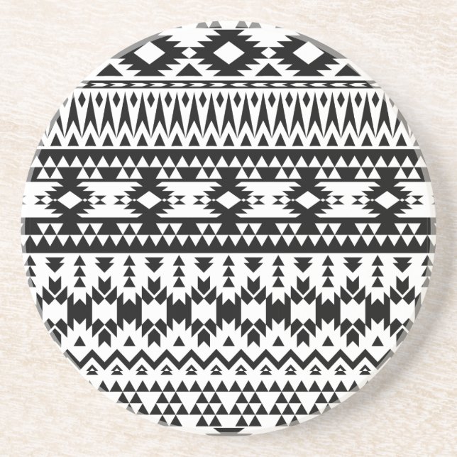 Posavasos Patrón vectorial geométrico azteca blanco y negro (Frente)