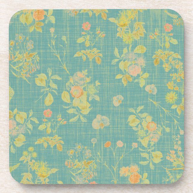 Posavasos Patrón Verde azulado floral de primavera con alter (Frente)