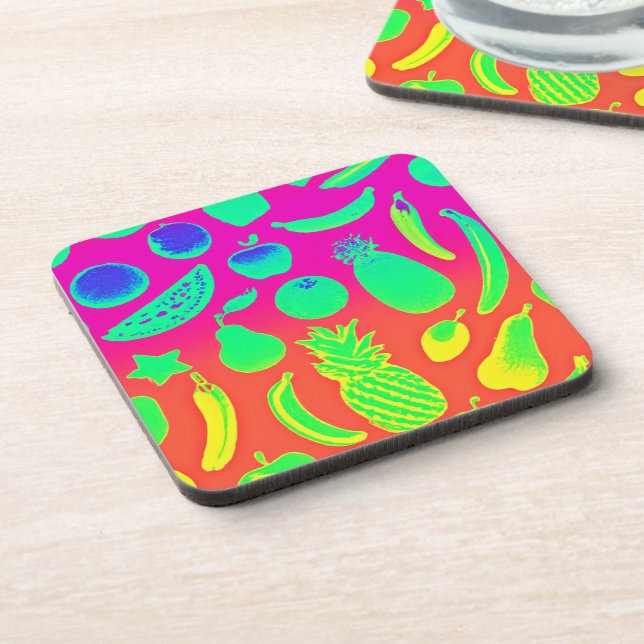 Posavasos Patrón vibrante de frutas de neón (Lado Izquierdo)